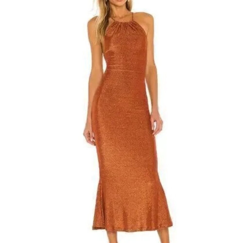 NEW Revolve Misha Metallic Copper Maxi Cocktail Dress 0 - Picture 8 of 8